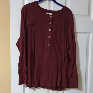 Maurices Burgundy Ribbed Henley Top 2x